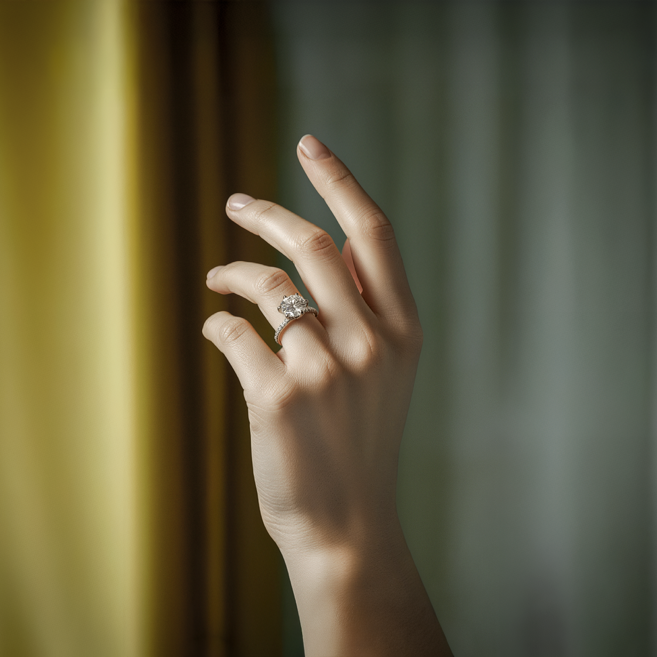 Hand with a diamond ring on a female hand